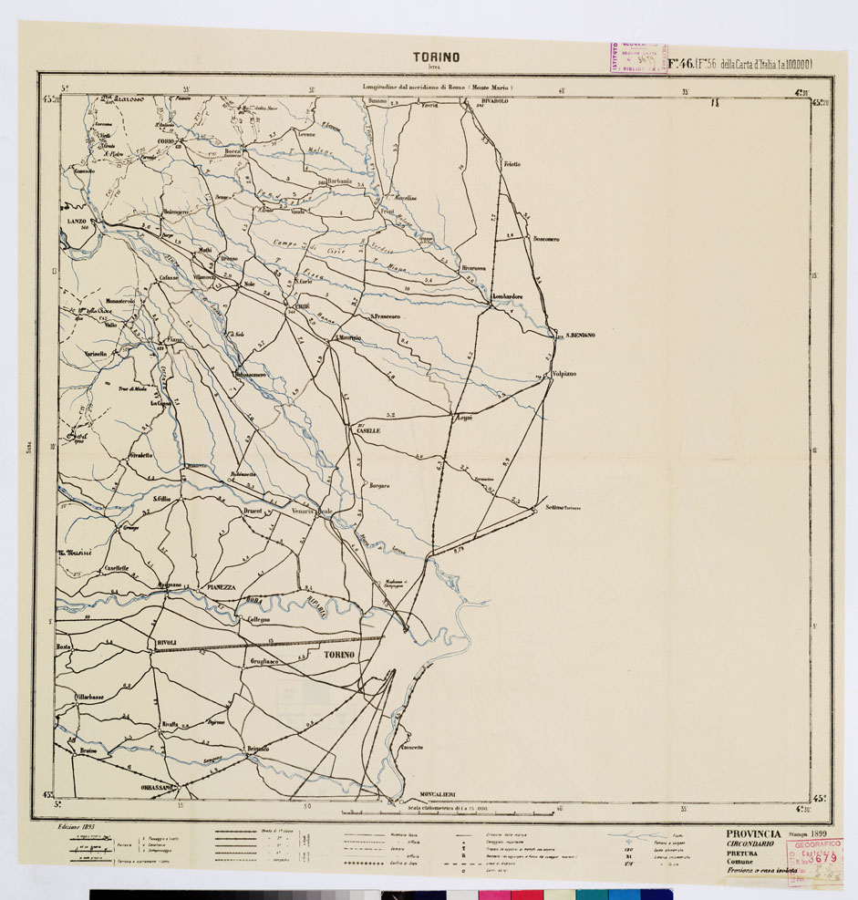 (N:5545) CARTA ITINERARIA PER GLI ALPINI - Foglio 46 TORINO (IVREA) (B0009187) Carte e stampe antiche: riproduzione a colori su carta (formato A1)