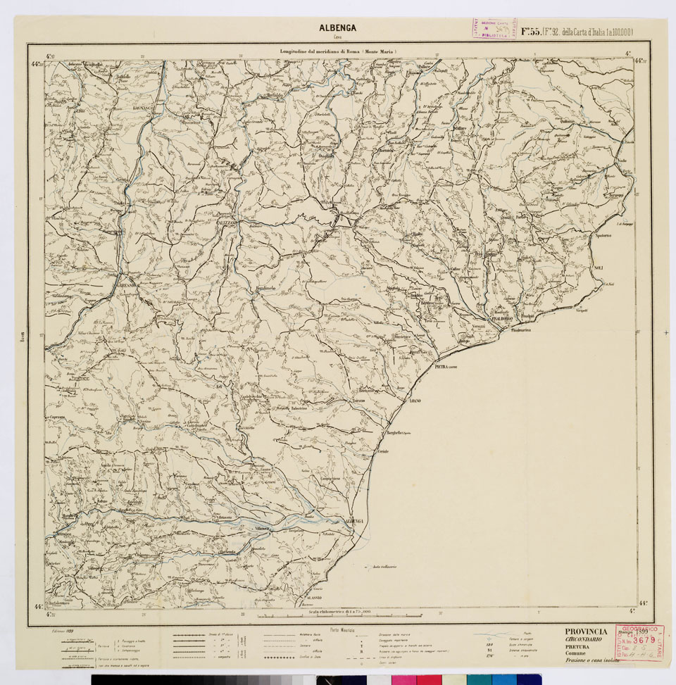 (N:5555) CARTA ITINERARIA PER GLI ALPINI - Foglio 55 ALBENGA (CEVA) (B0009196) Carte e stampe antiche: riproduzione a colori su carta (formato A1)