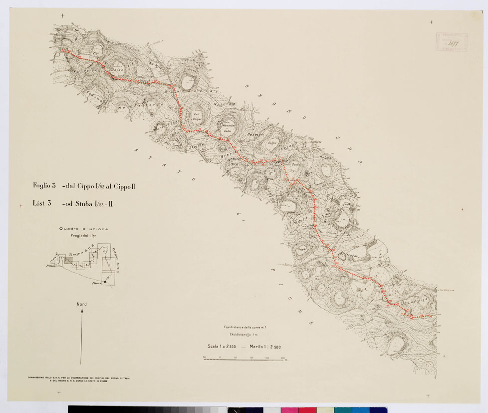 (N:15245) RILIEVO DELLA LINEA DI CONFINE DELLO STATO DI FIUME - Foglio 3 DAL CIPPO I/53 AL CIPPO II (B0009202) Carte e stampe antiche: riproduzione a colori su carta (formato A1)