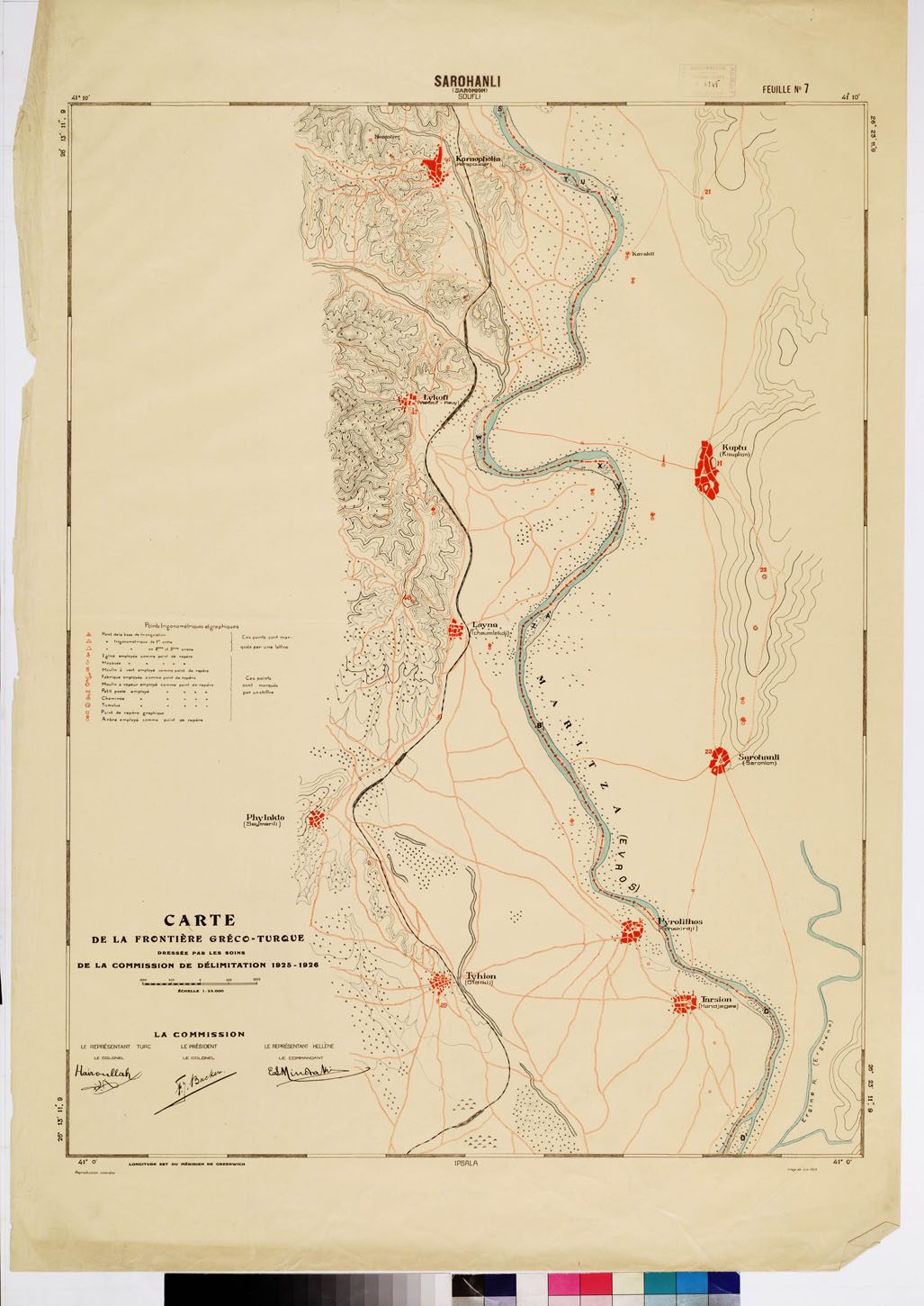 (N:8426) CARTE DE LA FRONTIERE GRECO-TURQUE DRESSE PAR LES SOIN DE LA COMMISSION DE DELIMITATION - FEUILLE N. 7 SAROHANLI (B0009219) Carte e stampe antiche: riproduzione a colori su carta (formato A1)