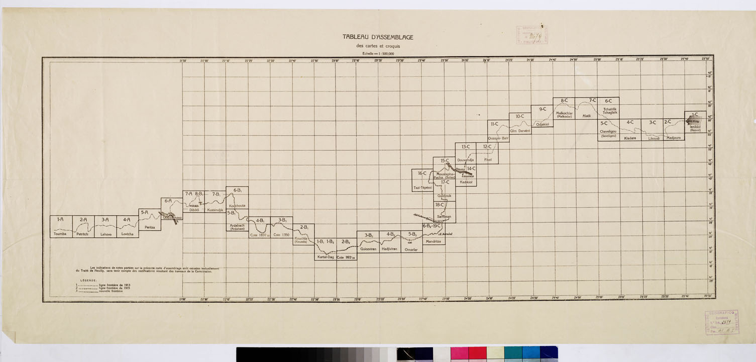 (N:10687) TRAITE DE NEUILLY SUR SEINE DU 27 NOV. 1919 COMMISSION DE DELIMITATION DE LA FRONTIERE GRECO-BULGARE - QUADRO D'UNIONE (B0009223) Carte e stampe antiche: riproduzione a colori su carta (formato A1)