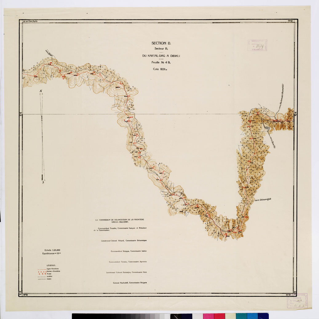 (N:11339) TRAITE DE NEUILLY SUR SEINE DU 27 NOV. 1919 COMMISSION DE DELIMITATION DE LA FRONTIERE GRECO-BULGARE - FEUILLE N. 4 B1 COTE 1831.66 (B0009236) Carte e stampe antiche: riproduzione a colori su carta (formato A1)
