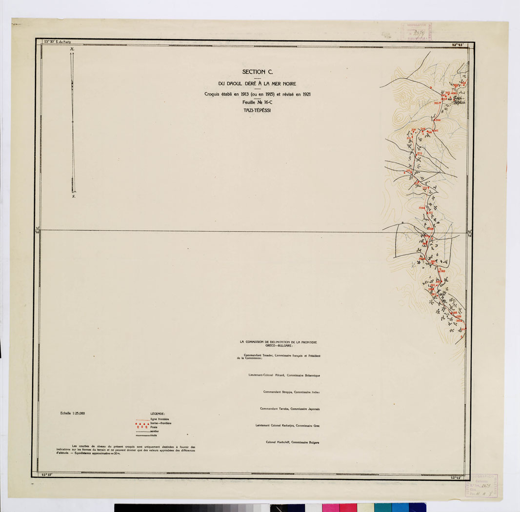 (N:11351) TRAITE DE NEUILLY SUR SEINE DU 27 NOV. 1919 COMMISSION DE DELIMITATION DE LA FRONTIERE GRECO-BULGARE - FEUILLE N. 16 C TAZI-TEPESSI' (B0009258) Carte e stampe antiche: riproduzione a colori su carta (formato A1)