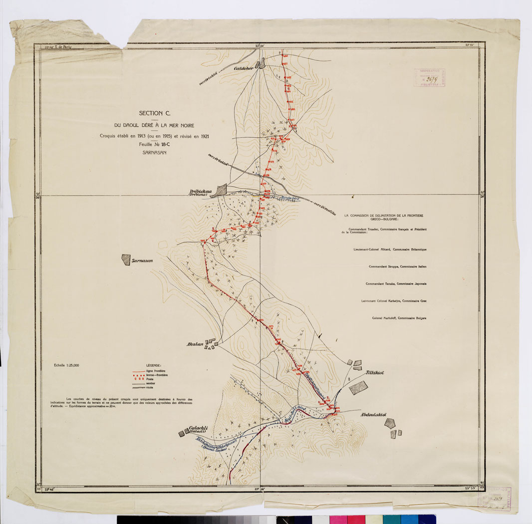 (N:11349) TRAITE DE NEUILLY SUR SEINE DU 27 NOV. 1919 COMMISSION DE DELIMITATION DE LA FRONTIERE GRECO-BULGARE -FEUILLE N. 18 C SARNASAN (B0009260) Carte e stampe antiche: riproduzione a colori su carta (formato A1)