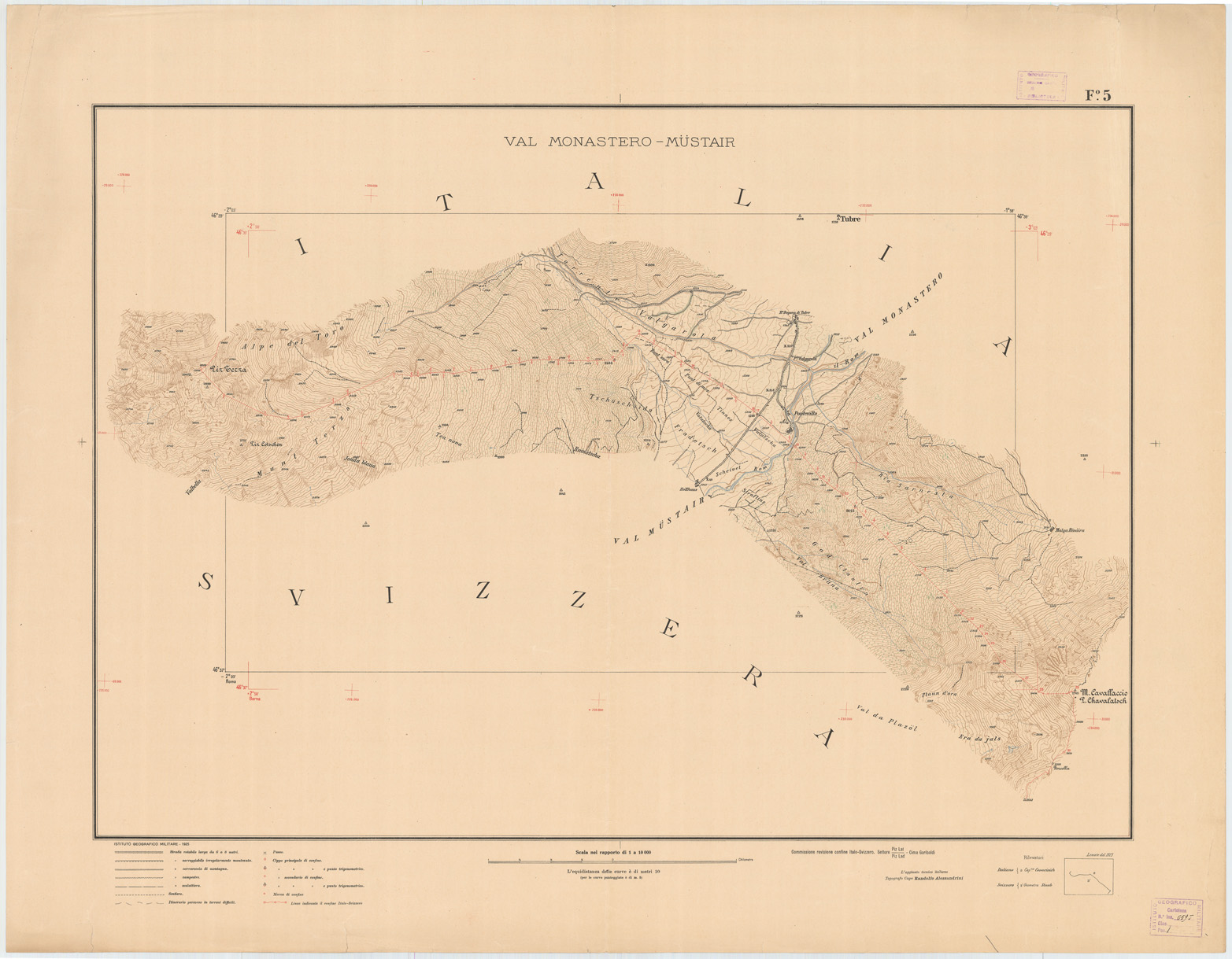 (N:3425) CARTA DELLA LINEA DI CONFINE E ZONE LIMITROFE SETTORE PIZ-LAT CIMA GARIBALDI - CONFINE ITALO SVIZZERO - Foglio 5 VAL MONASTERO-MUSTAIR (B0009271) Carte e stampe antiche: riproduzione a colori su carta (formato A1)
