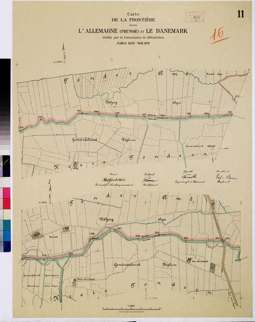 (N:8365) CARTE DE LA FRONTIERE ENTRE L'ALLEMAGNE (PRUSSE) ET LE DANEMARK - E TABLIE PAR LA COMMISSION DE DELIMITATION - Foglio 16 (B0009319) Carte e stampe antiche: riproduzione a colori su carta (formato A1)