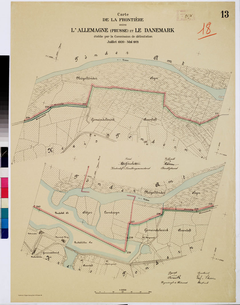 (N:8367) CARTE DE LA FRONTIERE ENTRE L'ALLEMAGNE (PRUSSE) ET LE DANEMARK - E TABLIE PAR LA COMMISSION DE DELIMITATION - Foglio 18 (B0009321) Carte e stampe antiche: riproduzione a colori su carta (formato A1)