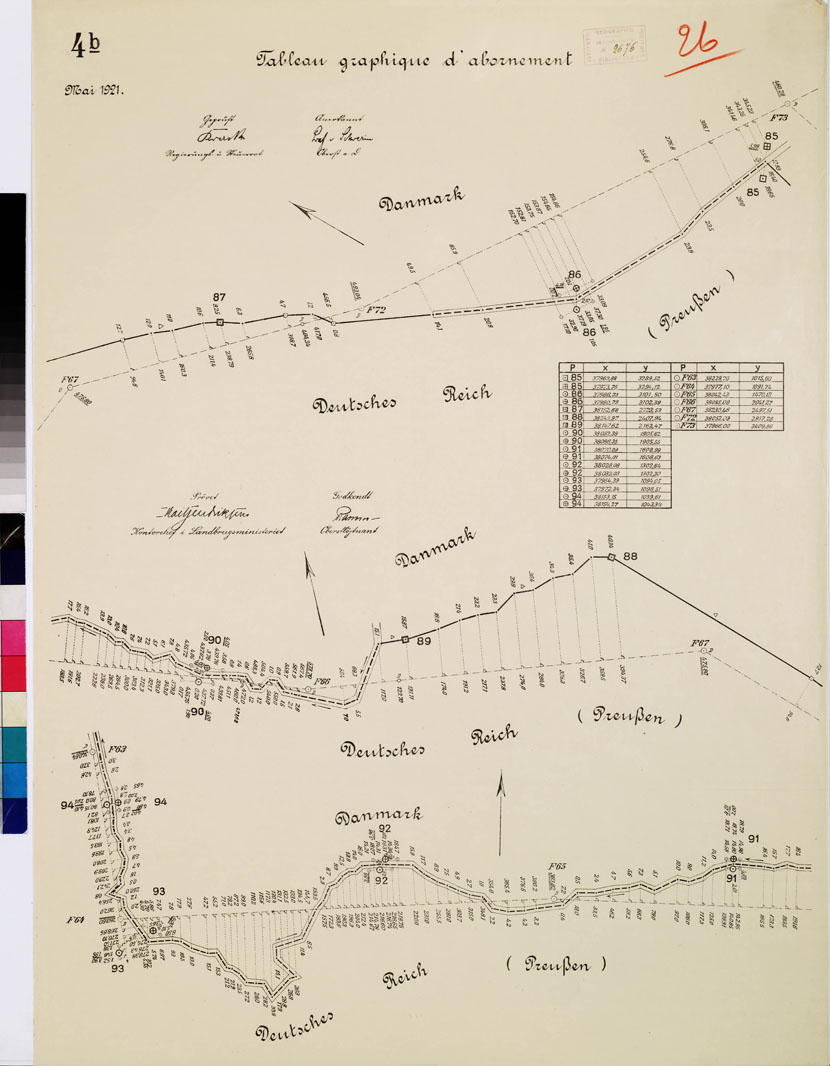 (N:8386) CARTE DE LA FRONTIERE ENTRE L'ALLEMAGNE (PRUSSE) ET LE DANEMARK - E TABLIE PAR LA COMMISSION DE DELIMITATION - TABLEAU GRAPHIQUE D'ABORNEMENT - Foglio 26 (B0009329) Carte e stampe antiche: riproduzione a colori su carta (formato A1)