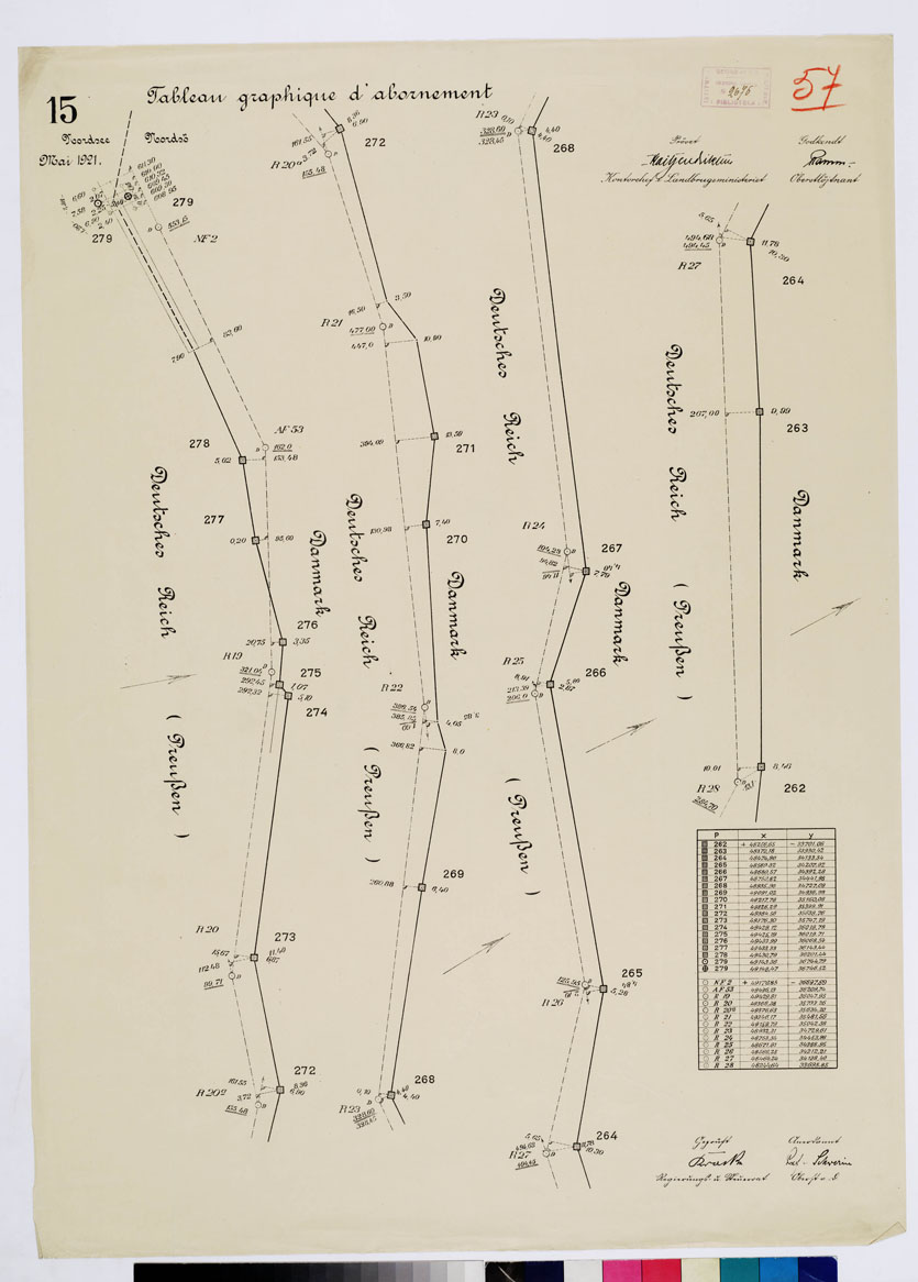 (N:8417) CARTE DE LA FRONTIERE ENTRE L'ALLEMAGNE (PRUSSE) ET LE DANEMARK - E TABLIE PAR LA COMMISSION DE DELIMITATION - TABLEAU GRAPHIQUE D'ABORNEMENT - Foglio 57 (B0009360) Carte e stampe antiche: riproduzione a colori su carta (formato A1)