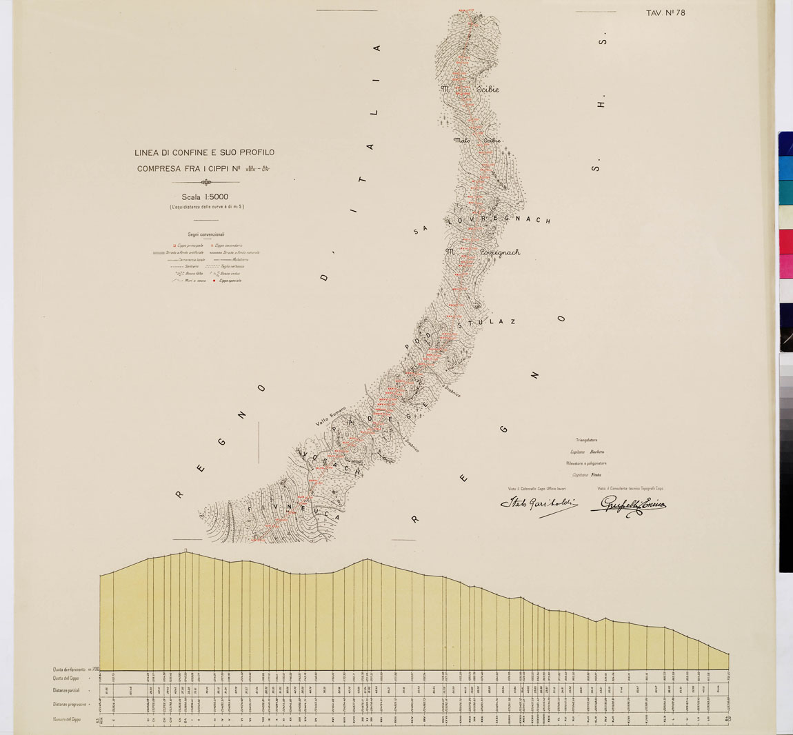 (N:8999) COMMISSIONE ITALO - S.H.S. PER LA DELIMITAZIONE E I CONFINI FRA IL REGNO DITALIA E IL REGNO S.H.S. RILIEVO DI CONFINE E SUO PROFILO - Tavola 78 (B0009482) Carte e stampe antiche: riproduzione a colori su carta (formato A1)