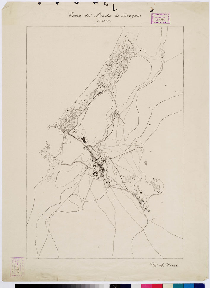 (N:1884) CARTA DEL PRESIDIO DI BENGASI (B0009494) Carte e stampe antiche: riproduzione a colori su carta (formato A1)