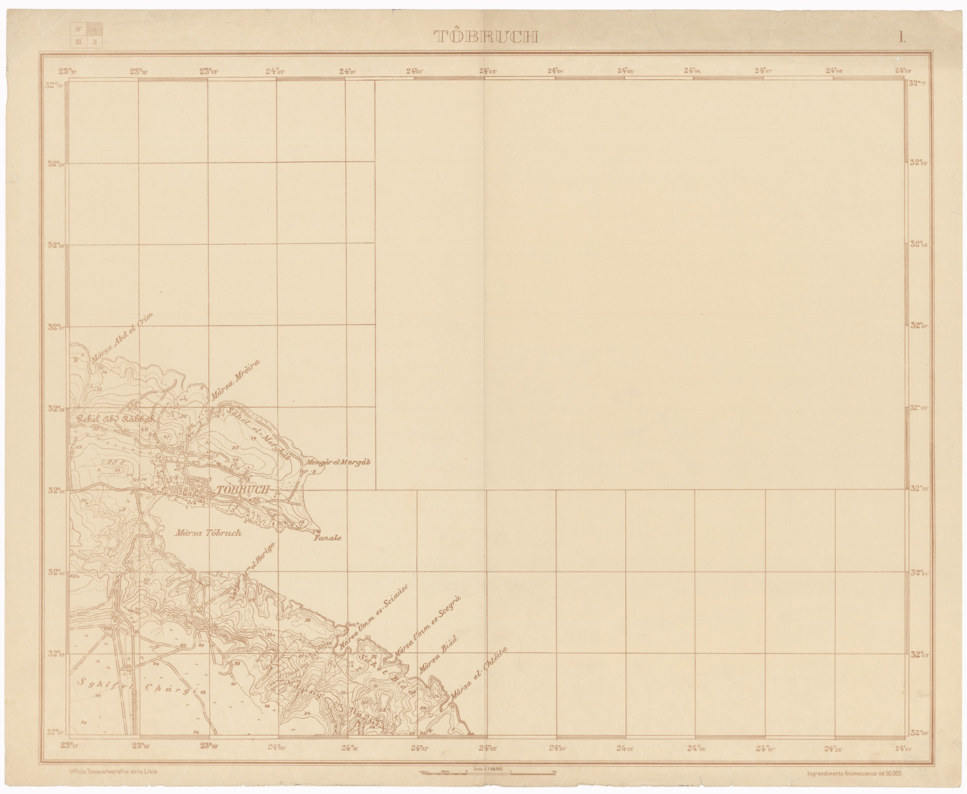 (N:4074) CARTA DI TOBRUK E DINTORNI - Foglio 1 (B0009495) Carte e stampe antiche: riproduzione a colori su carta (formato A1)