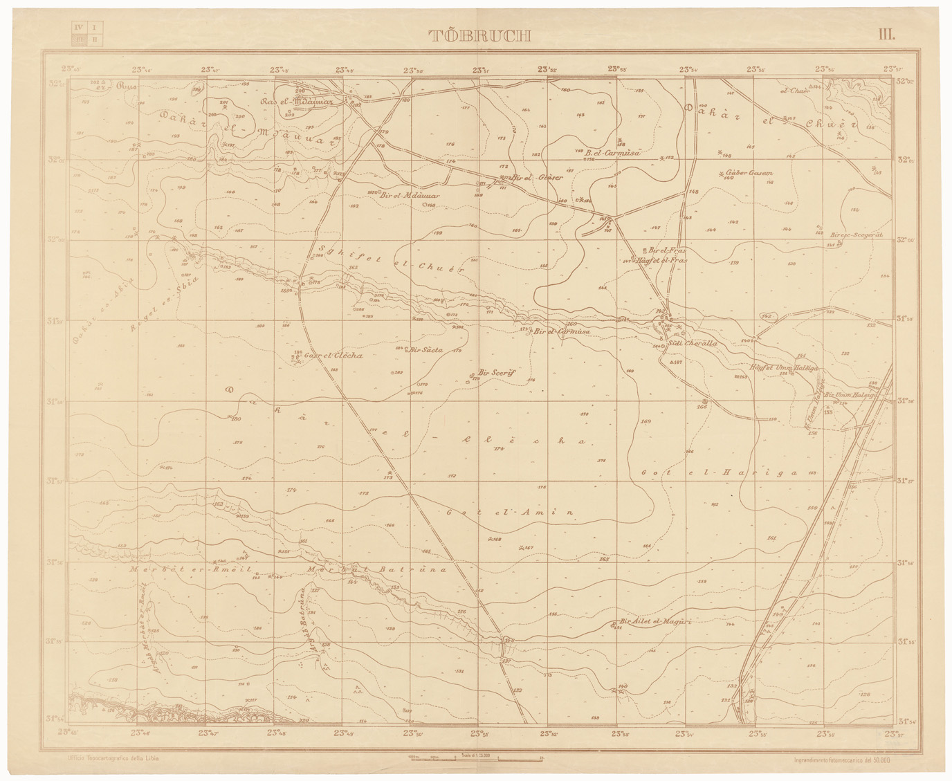 (N:4075) CARTA DI TOBRUK E DINTORNI - Foglio 3 (B0009499) Carte e stampe antiche: riproduzione a colori su carta (formato A1)
