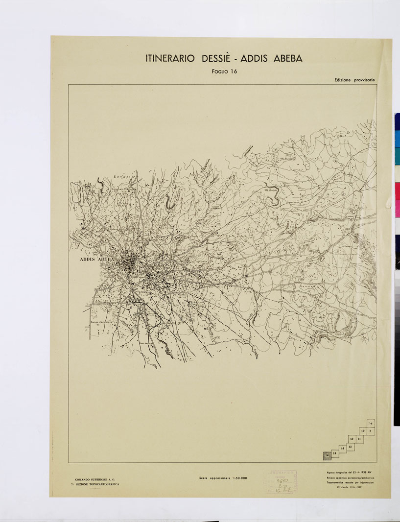 (N:11076) ITINERARIO DESSIE'- ADDIS ABEBA - Foglio 16 (B0009577) Carte e stampe antiche: riproduzione a colori su carta (formato A1)