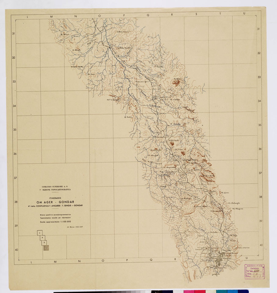 (N:11095) ITINERARIO OM AGER - GONDAR - 4 tratto: confluenza F. Angareb-T. Sengi-Gondar (B0009668) Carte e stampe antiche: riproduzione a colori su carta (formato A1)