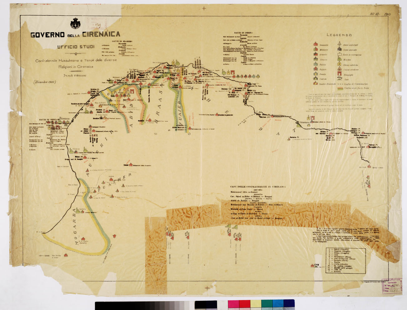 (N:3783) CONFRATERNITE MUSSULMANE E TEMPLI DELLE DIVERSE RELIGIONI IN CIRENAICA 
 (B0009676, B0009677) Carte e stampe antiche: riproduzione a colori su carta (formato A1)