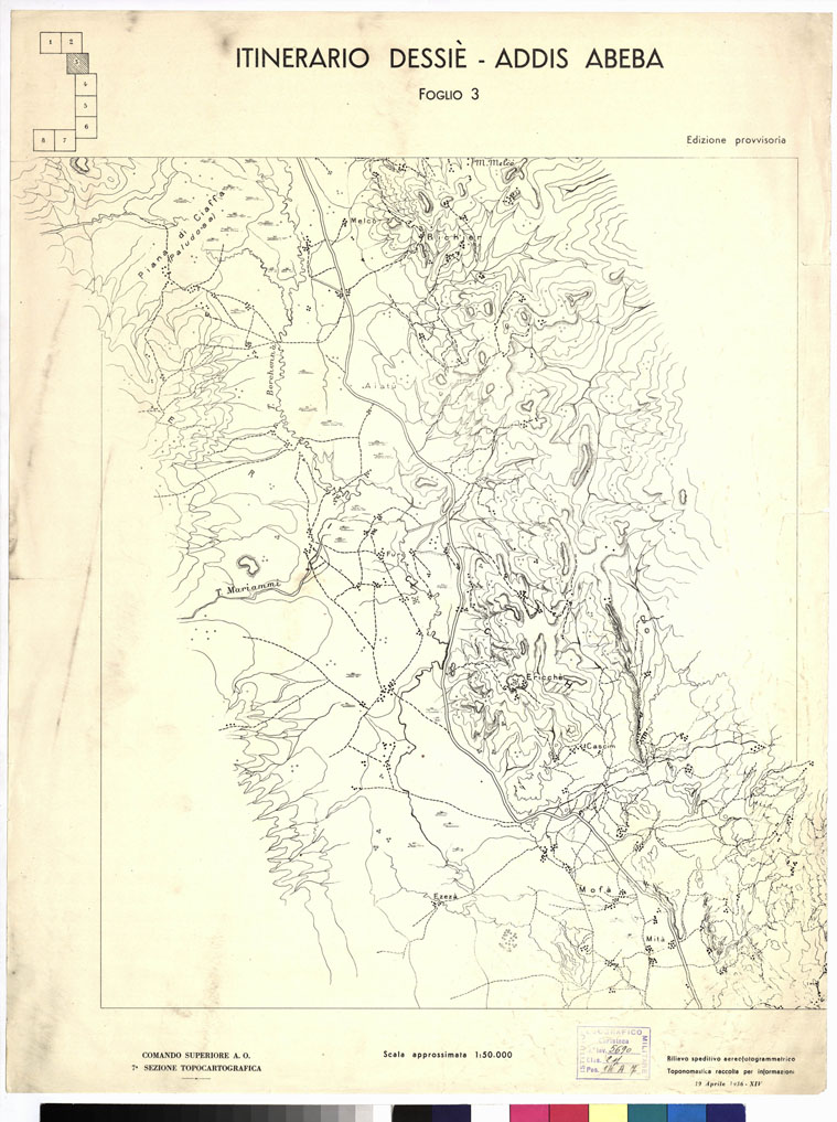 (N:17992) ITINERARIO QUORAM DESSIE' ( 7 fogli) + ITINERARIO DESSIE' - ADDIS ABEBA (3 fogli) - Foglio 3
 (B0009697) Carte e stampe antiche: riproduzione a colori su carta (formato A1)