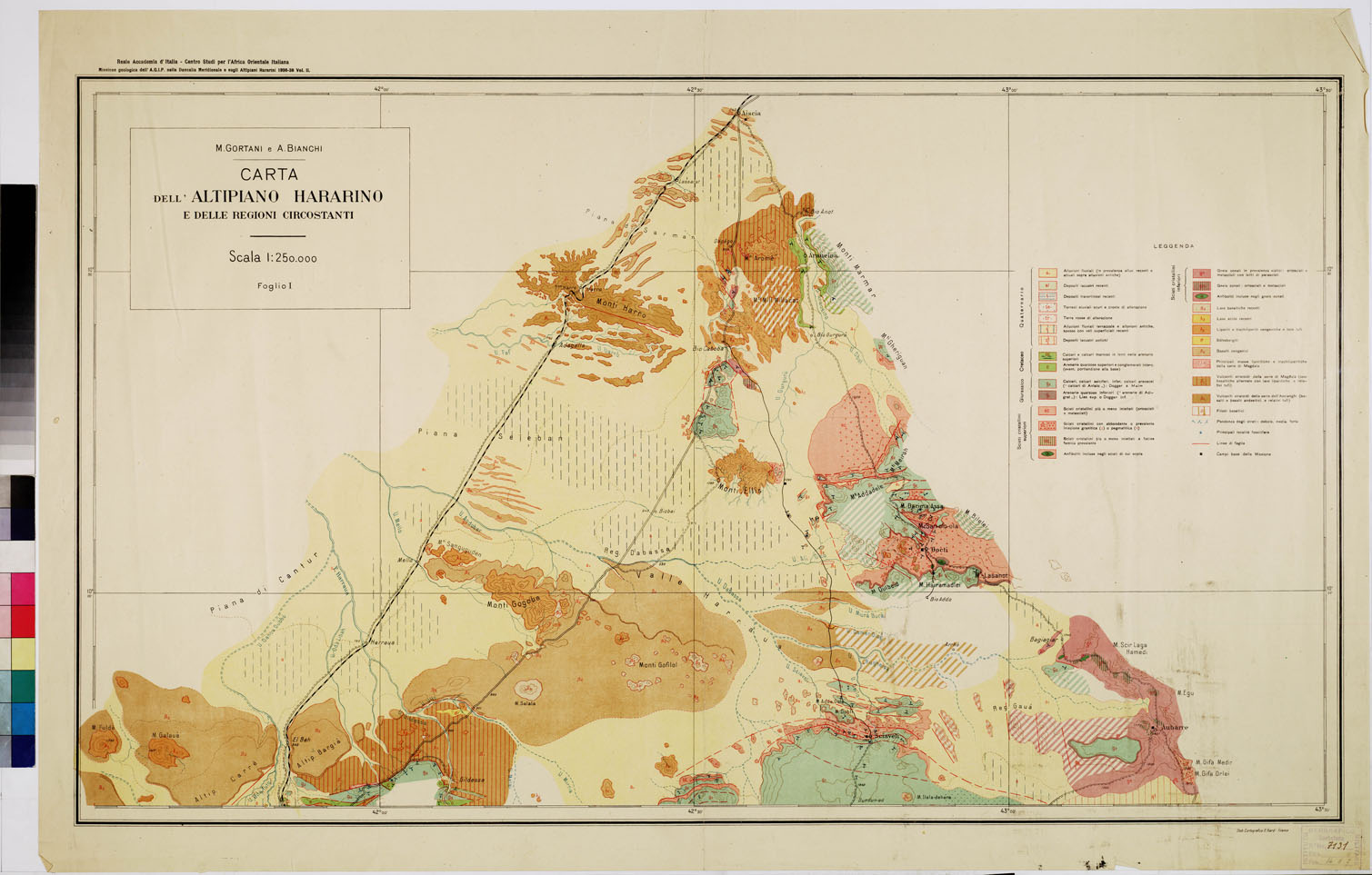 (N:2603) CARTA DELL'ALTIPIANO HARARINO E DELLE REGIONI CIRCOSTANTI - Foglio 1 (B0009823) Carte e stampe antiche: riproduzione a colori su carta (formato A1)