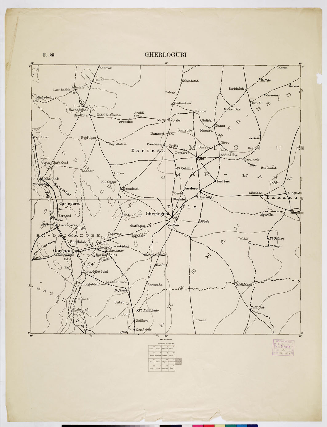 (N:2490) CARTA DELL'AFRICA ORIENTALE ITALIANA - Foglio 25 - Gherlogubi (B0009850) Carte e stampe antiche: riproduzione a colori su carta (formato A1)