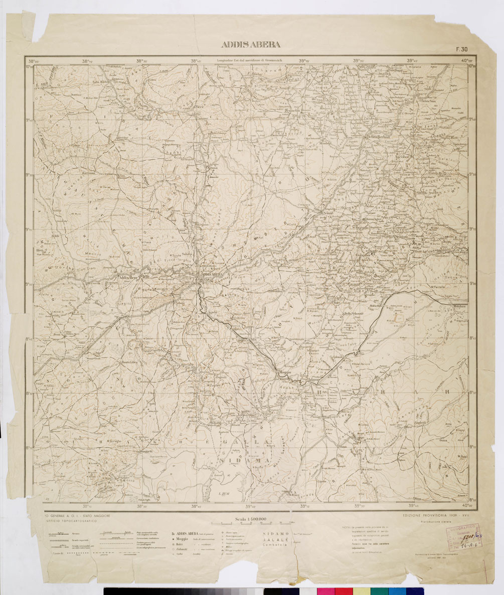 (N:2483) CARTA DELL'AFRICA ORIENTALE ITALIANA IMPERO DETIOPIA - Foglio 30 - Addis Abeba (B0009857) Carte e stampe antiche: riproduzione a colori su carta (formato A1)