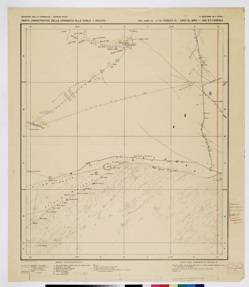 (N:4152) CARTA DIMOSTRATIVA DELLA CIRENAICA - Foglio 6 - Uadi El-Mra - Bir Et-Tarfaui (B0009910) Carte e stampe antiche: riproduzione a colori su carta (formato A1)