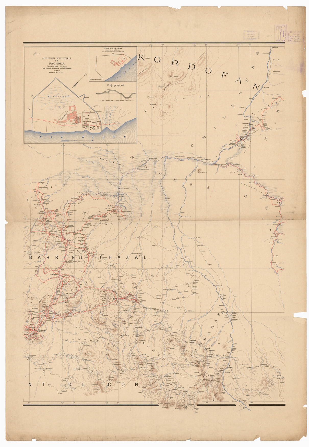 (N:12841) MISSION MARCHAUD HAUT OUBANGUI - BAHR EL GHAZAL - NIL ETHIOPIE - DJIBOUTI - Foglio 3 (B0009927) Carte e stampe antiche: riproduzione a colori su carta (formato A1)