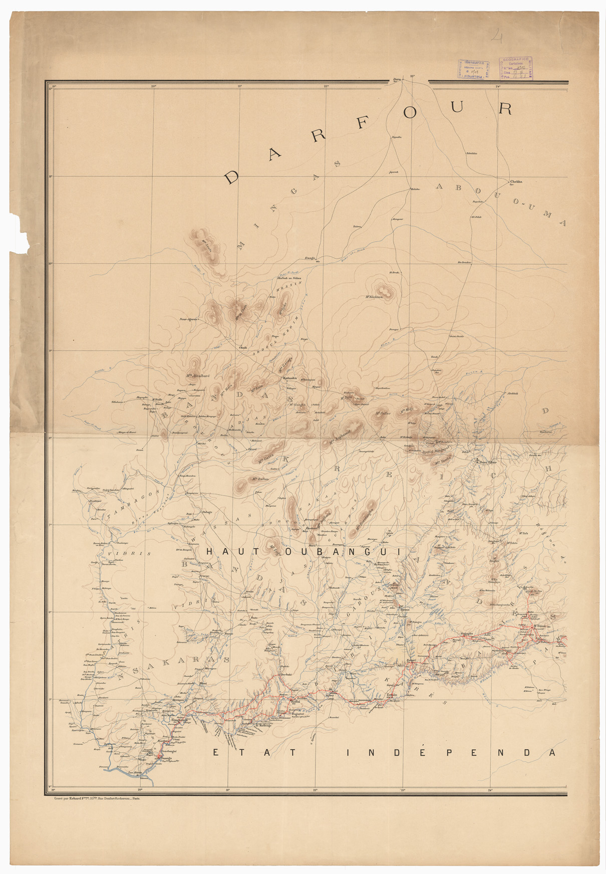 (N:12843) MISSION MARCHAUD HAUT OUBANGUI - BAHR EL GHAZAL - NIL ETHIOPIE - DJIBOUTI - Foglio 4 (B0009929) Carte e stampe antiche: riproduzione a colori su carta (formato A1)