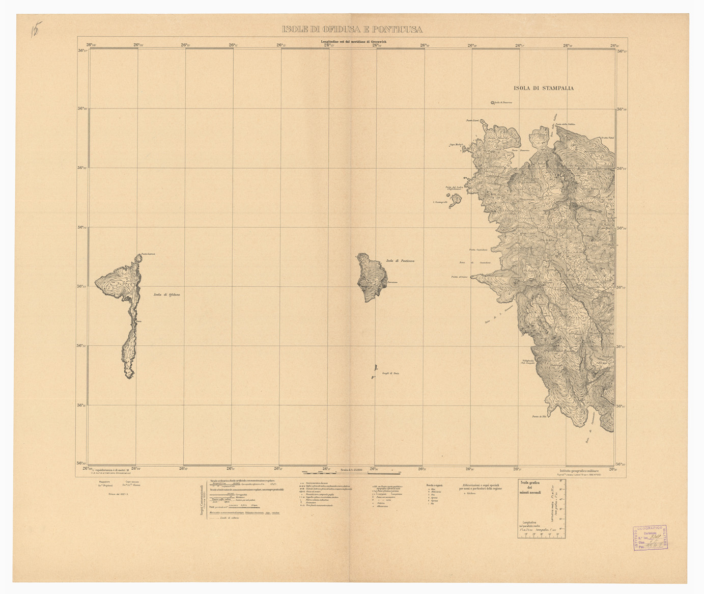 (N:10792) ISOLE ITALIANE DELL'EGEO - Isole di Ofidusa e Ponticusa (B0009931) Carte e stampe antiche: riproduzione a colori su carta (formato A1)
