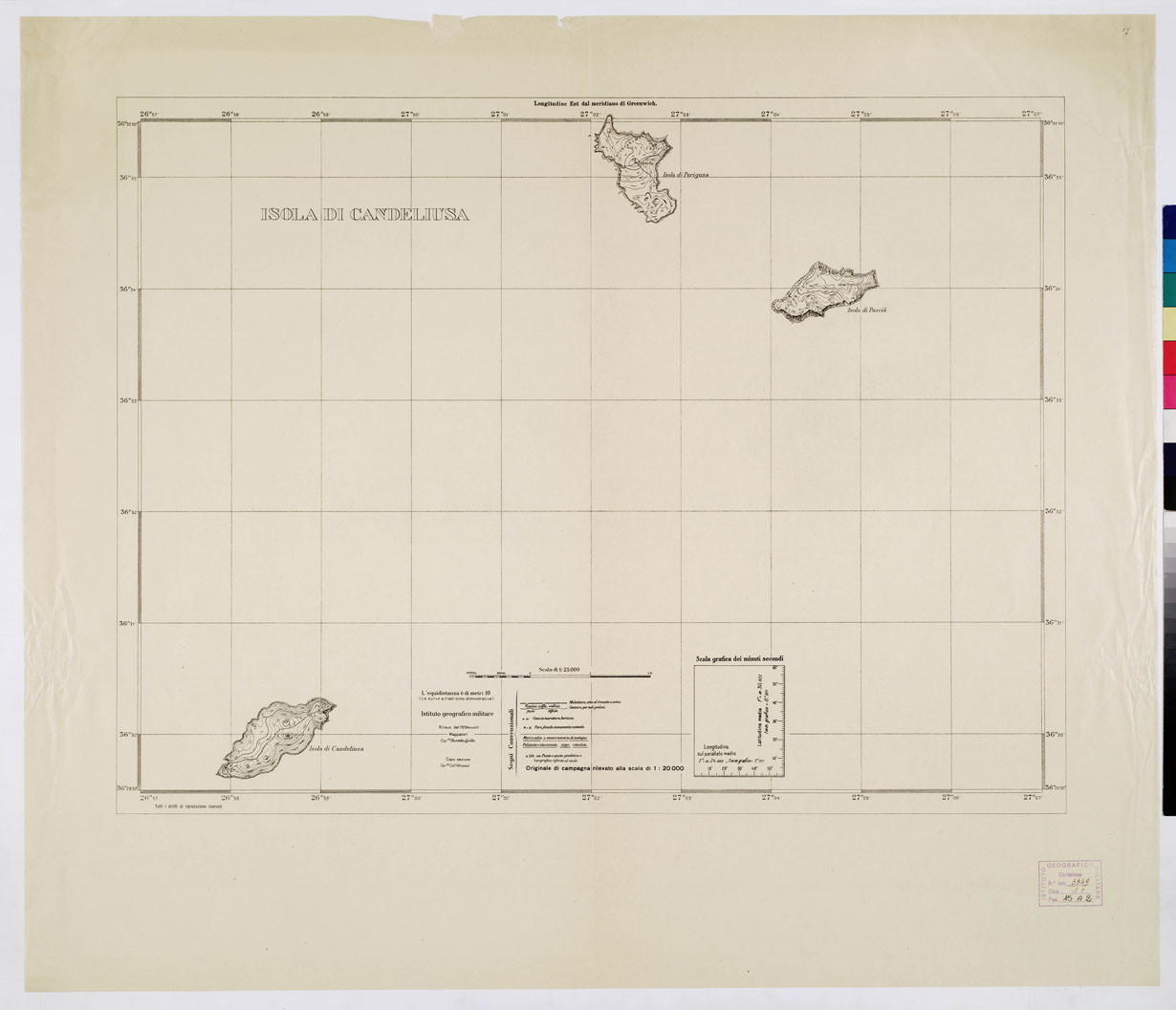 (N:10695) ISOLE ITALIANE DELL'EGEO - Isola di Candeliusa (B0009933) Carte e stampe antiche: riproduzione a colori su carta (formato A1)