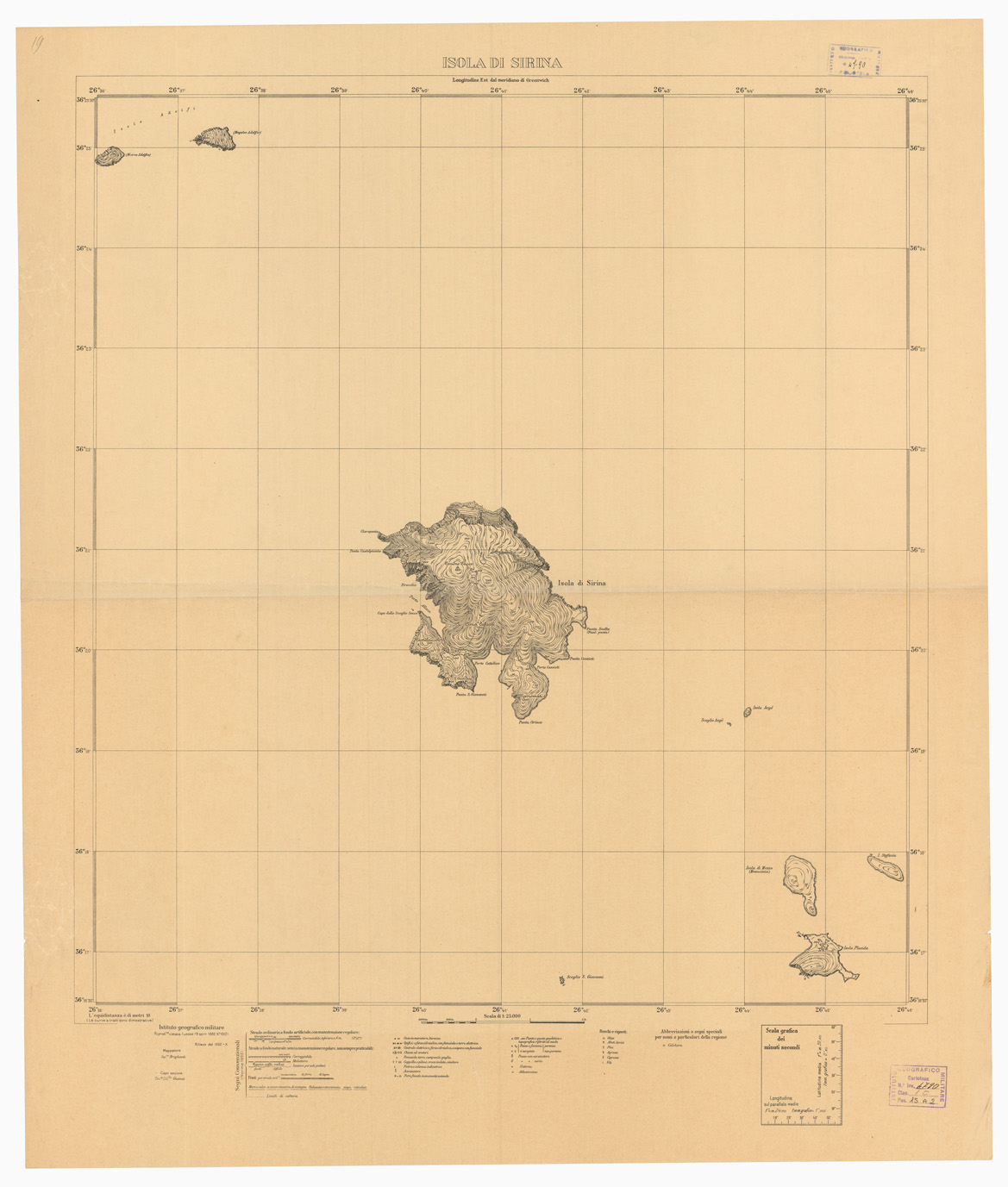 (N:10783) ISOLE ITALIANE DELL'EGEO - Isola di Sirina (B0009935) Carte e stampe antiche: riproduzione a colori su carta (formato A1)