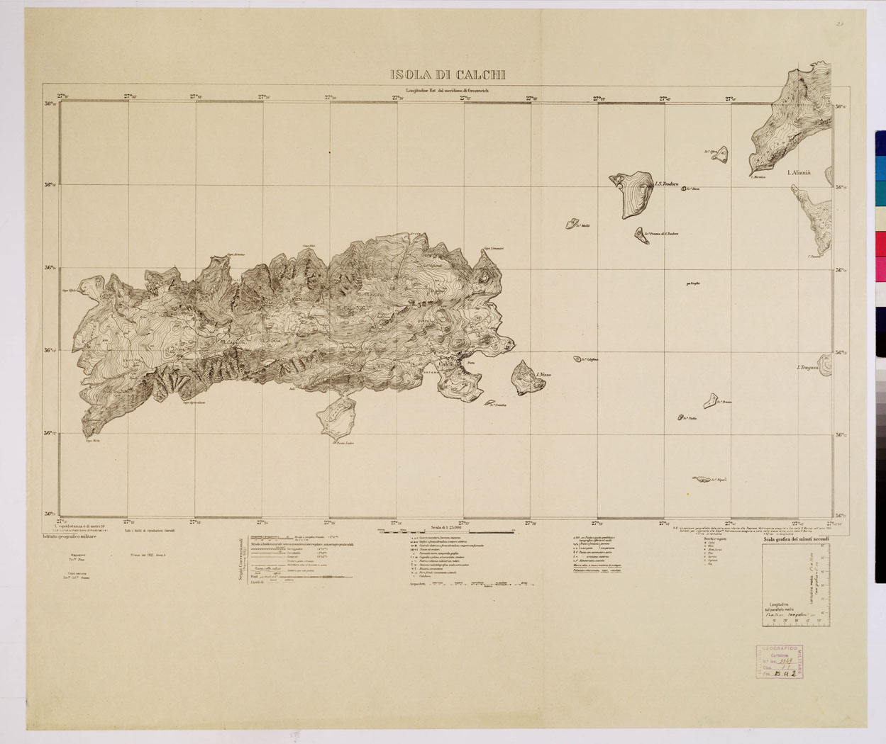 (N:10692) ISOLE ITALIANE DELL'EGEO - Isola di Calchi (B0009938) Carte e stampe antiche: riproduzione a colori su carta (formato A1)