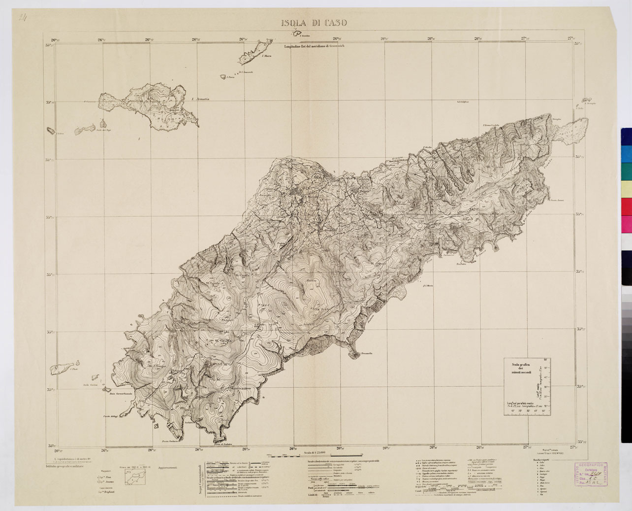 (N:10696) ISOLE ITALIANE DELL'EGEO - Isola di Caso (B0009939) Carte e stampe antiche: riproduzione a colori su carta (formato A1)