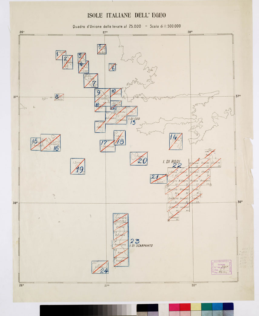 (N:10769) ISOLE ITALIANE DELL'EGEO - Quadro d'unione (B0009940) Carte e stampe antiche: riproduzione a colori su carta (formato A1)