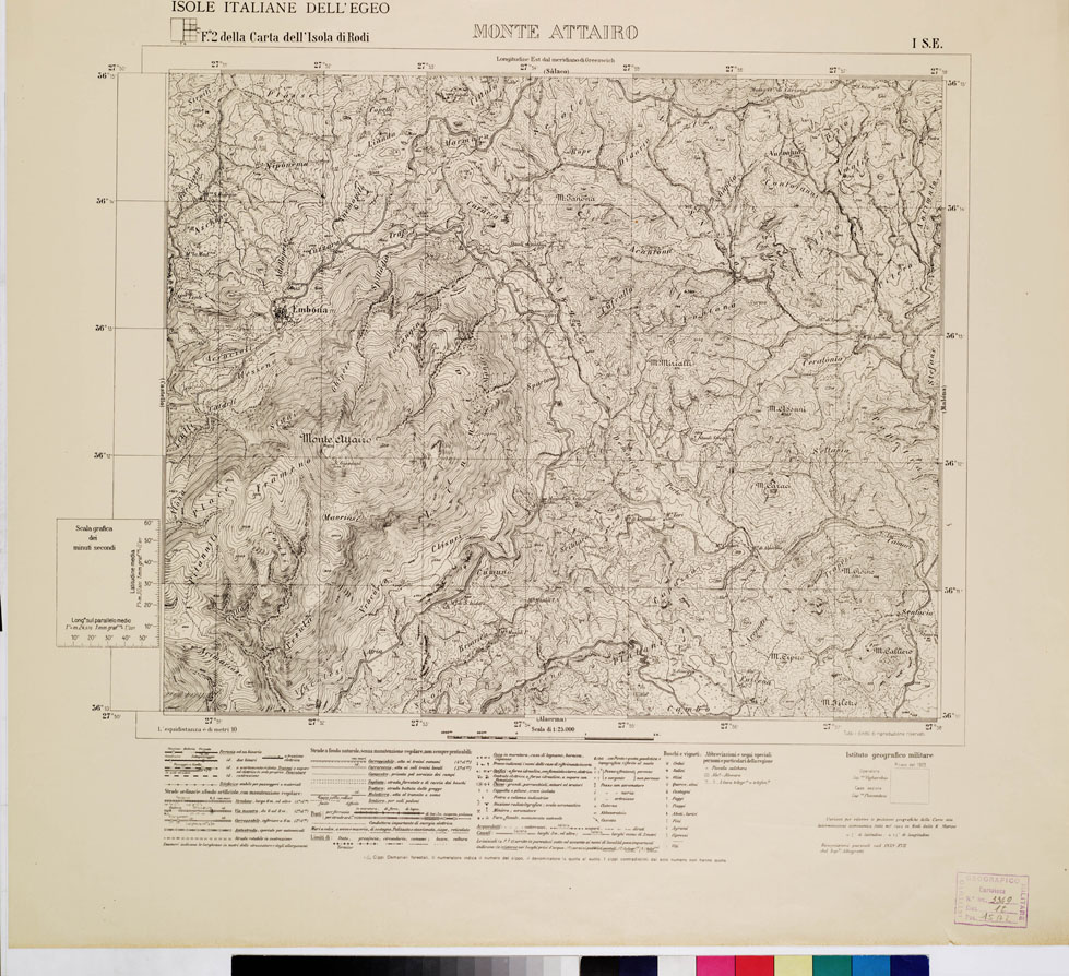 (N:10762) ISOLE ITALIANE DELL'EGEO - ISOLA DI RODI - Monte Attairo (B0009943) Carte e stampe antiche: riproduzione a colori su carta (formato A1)