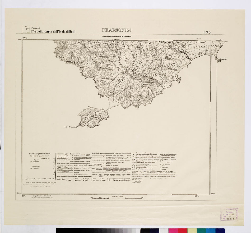 (N:10766) ISOLE ITALIANE DELL'EGEO - ISOLA DI RODI - Prassonisi (B0009950) Carte e stampe antiche: riproduzione a colori su carta (formato A1)