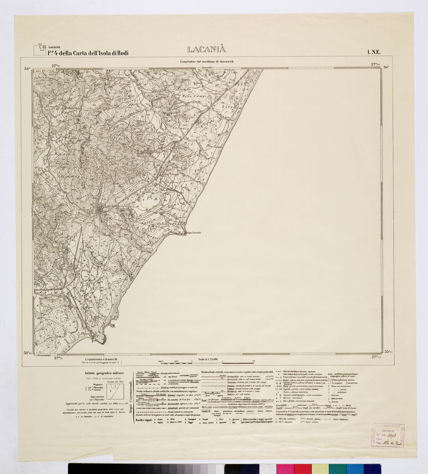 (N:10744) ISOLE ITALIANE DELL'EGEO - ISOLA DI RODI - Lacani (B0009954) Carte e stampe antiche: riproduzione a colori su carta (formato A1)