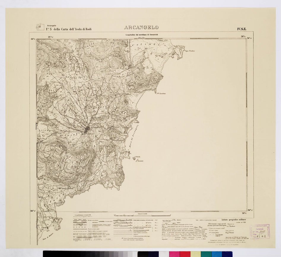 (N:10723) ISOLE ITALIANE DELL'EGEO - ISOLA DI RODI - Arcangelo (B0009964) Carte e stampe antiche: riproduzione a colori su carta (formato A1)
