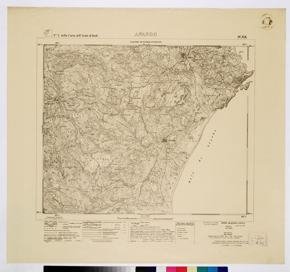 (N:10707) ISOLE ITALIANE DELL'EGEO - ISOLA DI RODI - Afando (B0009967) Carte e stampe antiche: riproduzione a colori su carta (formato A1)