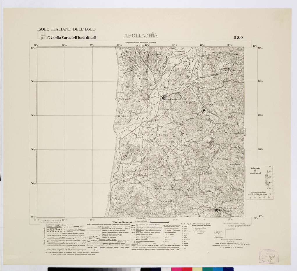 (N:10718) ISOLE ITALIANE DELL'EGEO - ISOLA DI RODI - Apollachia (B0009980) Carte e stampe antiche: riproduzione a colori su carta (formato A1)