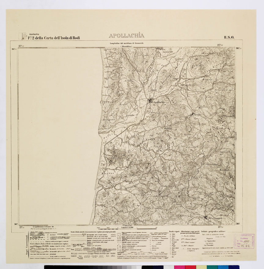 (N:10717) ISOLE ITALIANE DELL'EGEO - ISOLA DI RODI - Apollachia (B0009983) Carte e stampe antiche: riproduzione a colori su carta (formato A1)