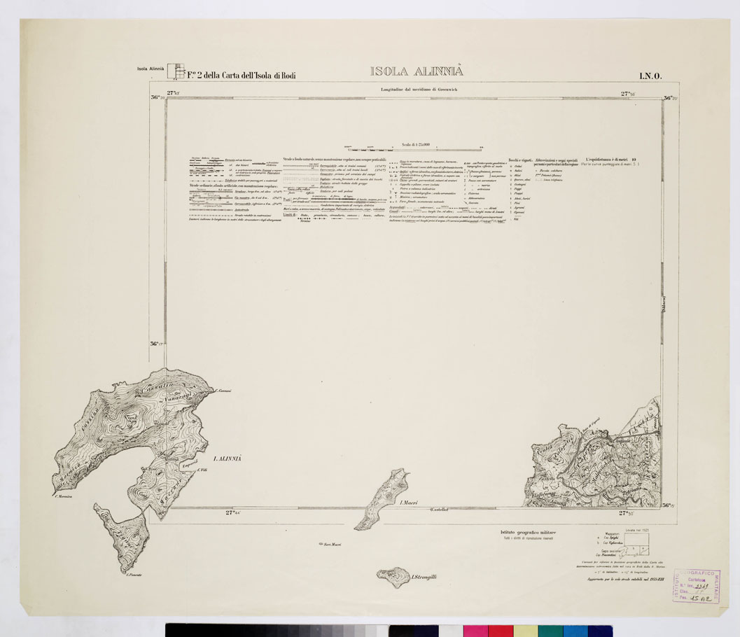 (N:10741) ISOLE ITALIANE DELL'EGEO - ISOLA DI RODI - Isola Alinnia (B0009993) Carte e stampe antiche: riproduzione a colori su carta (formato A1)