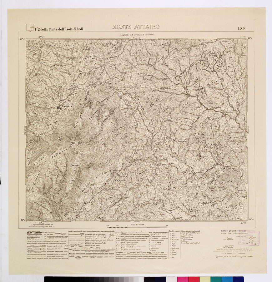 (N:10763) ISOLE ITALIANE DELL'EGEO - ISOLA DI RODI - Monte Attairo (B0009998) Carte e stampe antiche: riproduzione a colori su carta (formato A1)