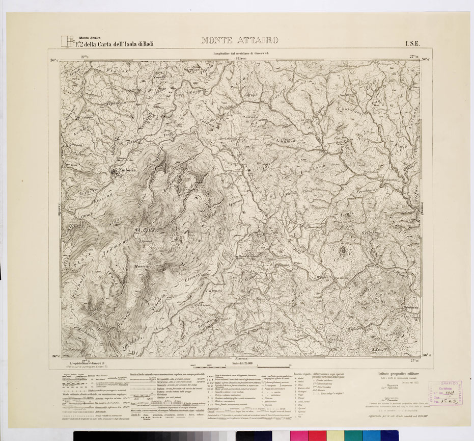 (N:10764) ISOLE ITALIANE DELL'EGEO - ISOLA DI RODI - Monte Attairo (B0009999) Carte e stampe antiche: riproduzione a colori su carta (formato A1)