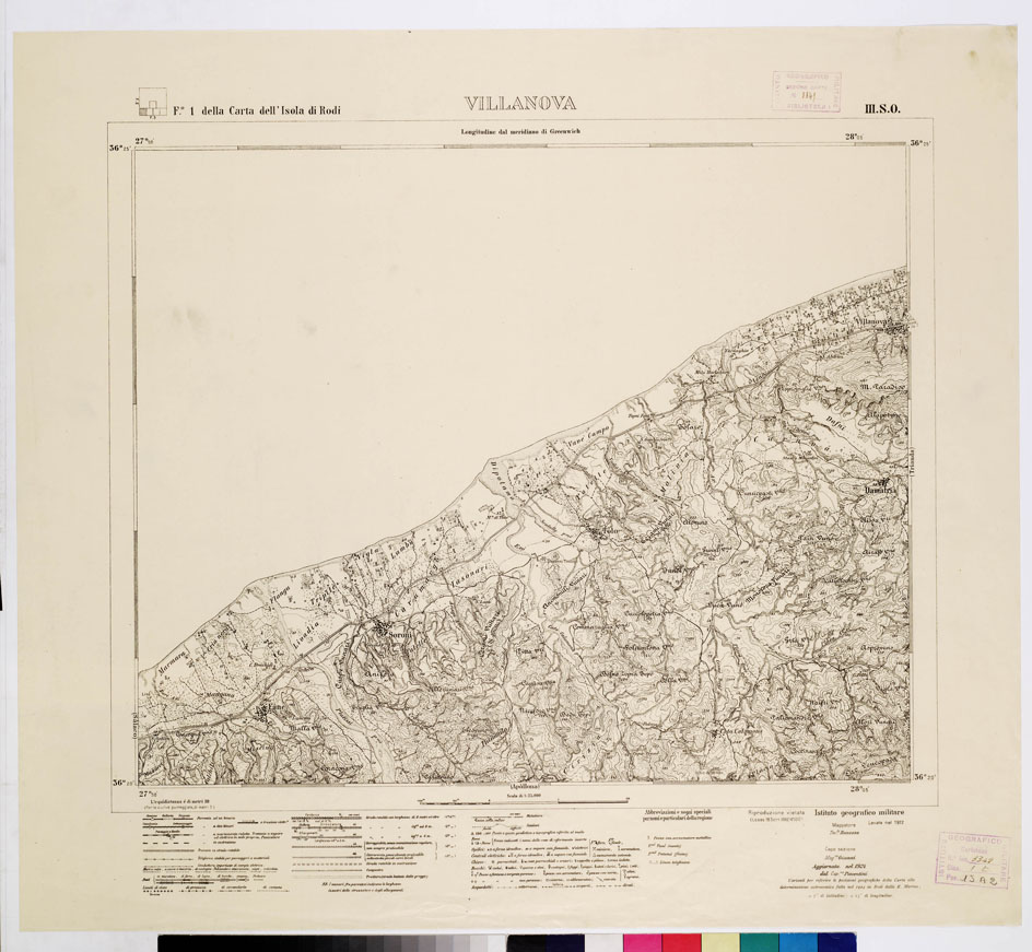 (N:10780) ISOLE ITALIANE DELL'EGEO - ISOLA DI RODI - Villanova (B0010002) Carte e stampe antiche: riproduzione a colori su carta (formato A1)