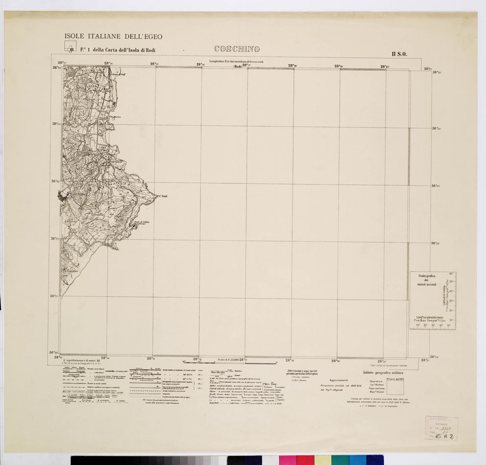 (N:10735) ISOLE ITALIANE DELL'EGEO - ISOLA DI RODI - Coschino (B0010005) Carte e stampe antiche: riproduzione a colori su carta (formato A1)