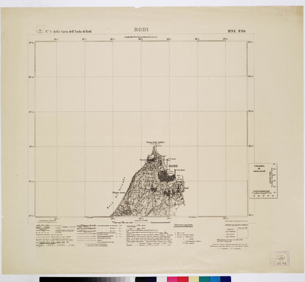 (N:10772) ISOLE ITALIANE DELL'EGEO - ISOLA DI RODI - Rodi (B0010013) Carte e stampe antiche: riproduzione a colori su carta (formato A1)