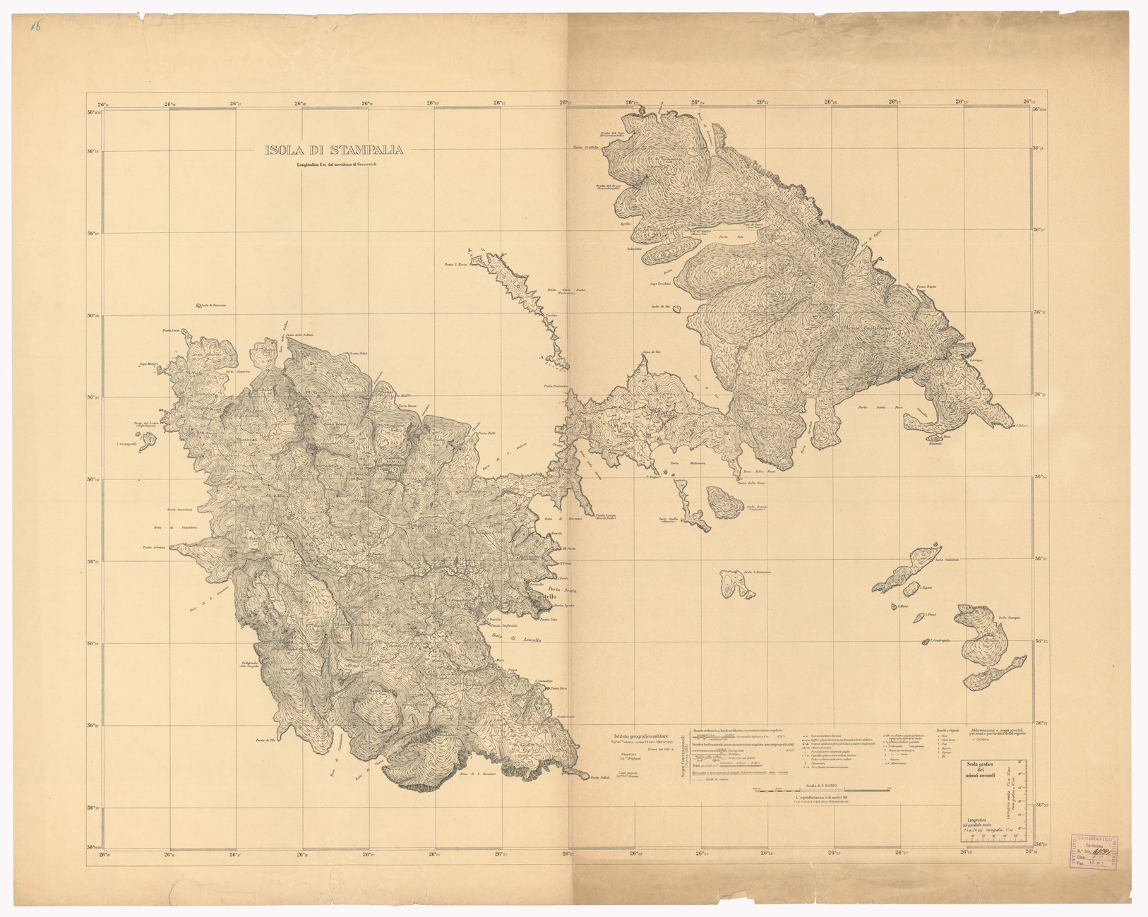 (N:10790) ISOLE ITALIANE DELL'EGEO - Isola di Stampalia (B0010023) Carte e stampe antiche: riproduzione a colori su carta (formato A1)