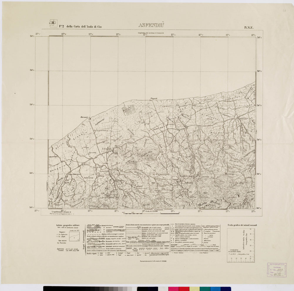 (N:10786) ISOLE ITALIANE DELL'EGEO - Asfendi (B0010026) Carte e stampe antiche: riproduzione a colori su carta (formato A1)