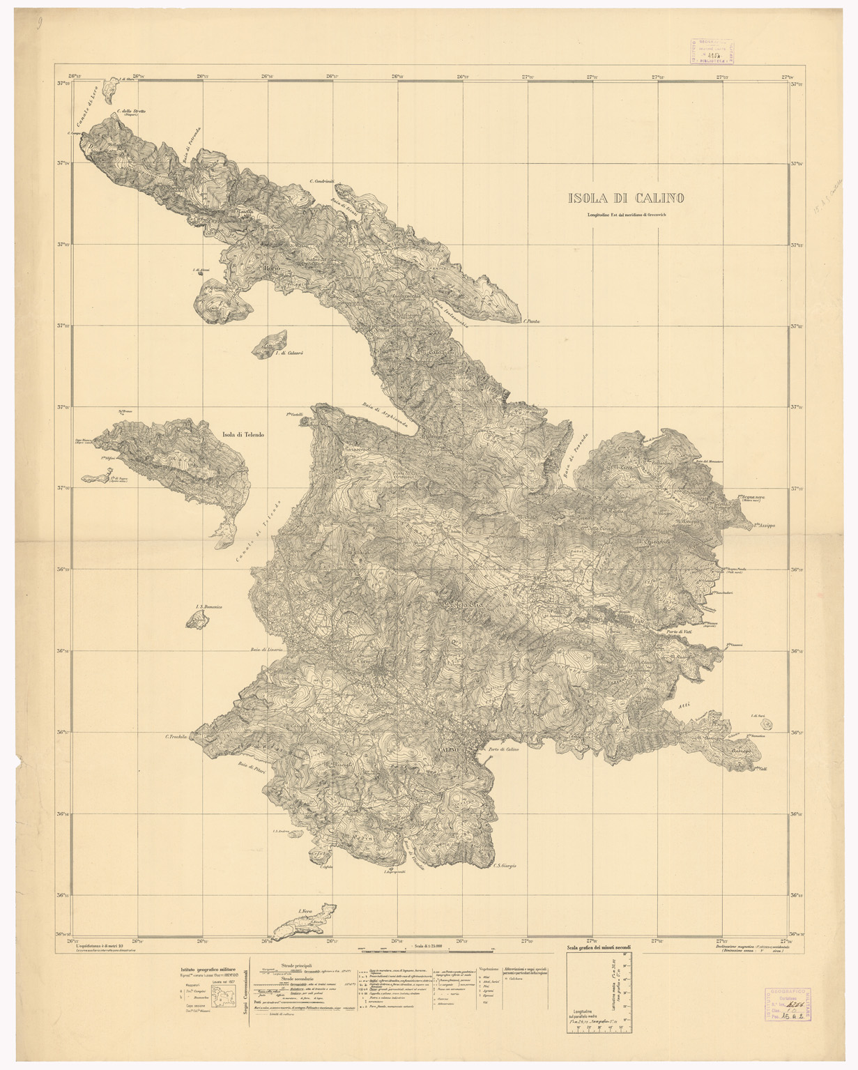 (N:10693) ISOLE ITALIANE DELL'EGEO - Isola di Calino (B0010030) Carte e stampe antiche: riproduzione a colori su carta (formato A1)