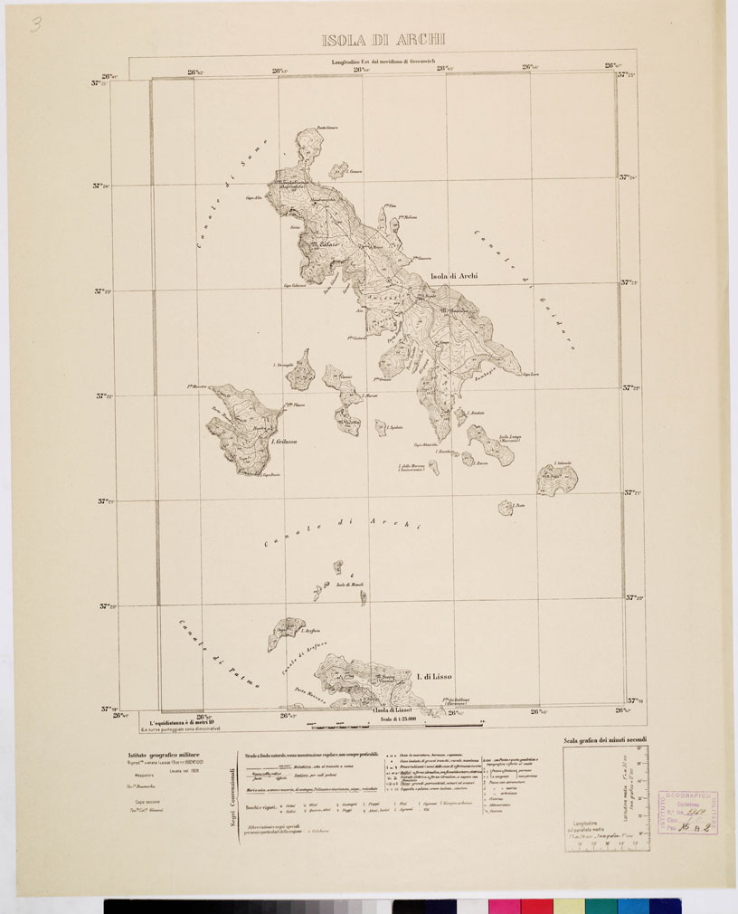 (N:10691) ISOLE ITALIANE DELL'EGEO - Isola di Archi (B0010039) Carte e stampe antiche: riproduzione a colori su carta (formato A1)